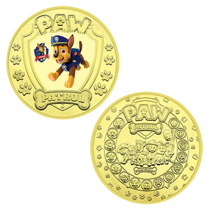 Vente en gros de 5 pièces de monnaie rondes en métal moulé sous pression, plaquées or 24 carats, sur le thème de l'anime américain PAW Patrol - Product Image 2