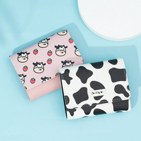 Dompet pendek kulit PU untuk wanita, dompet pendek motif sapi lucu, kulit PU, dompet koin anak perempuan, wadah kartu lipat tiga tipe jepret