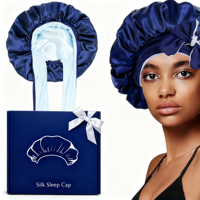 Bonnet en Satin de Soie Double Couche avec Ruban à Nouer pour Dormir, Large Bande, Grande Écharpe de Nuit, Casquette de Sommeil pour Cheveux Bouclés, Tressés, Bandeau