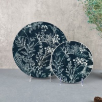 Ensemble de vaisselle en porcelaine 18 pièces, vert et blanc, service de table personnalisé, nouveau motif floral pour 6 personnes