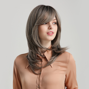 วิกผมสังเคราะห์ธรรมชาติสำหรับผู้หญิง,วิกผมหน้าม้าสำหรับผู้หญิงสีขาวดำส่งด่วนทุกวัน - Product Image 3