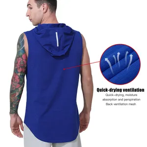 2024 Men Sleeveless Elastic Sports Hooded Gym Tank Tops Casual Muscle T-Shirt Cool Summer Bodybuilding Workout Gym Men Tank Top