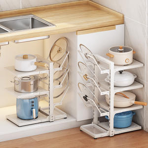 Étagère de cuisine multi-niveaux avec rangement pour couvercles, pour armoire sous évier, organisateur de casseroles, design carré HS104 - Product Image 1