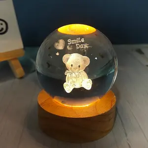 Nuovo Design 3D Art lampada a sfera di cristallo sulla scrivania per bambini con luce notturna regalo USB sistema lampade da tavolo camera da letto ufficio festival decorazione