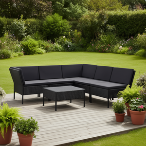 Ensemble de salon de jardin en rotin noir et acier thermolaqué 6 places, résistant aux intempéries, design contemporain - Product Image 2