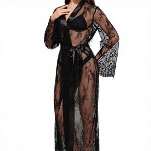 Cross-Border ODM Sexy <b>Romantic</b> Spring/Autumn Summer Luxury Elegant V-neck Soft Breathable Front Lace Elastic Waist Solid Satin - Product Image 1