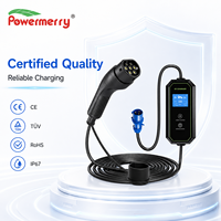 Chargeur EV portable 7kW 32A Type 2 monophasé 230Vac IP65 avec prise CEE bleue et câble de 5m pour la recharge de véhicules électriques à domicile ou au garage en Europe