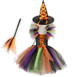 Disfraz de Bruja para Niñas, Vestido Tutú con Traje, Sombrero y Escoba para Fiesta de Disfraces de Halloween - Product Image 3