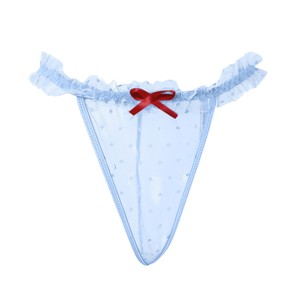 Braguitas sexys transparentes de encaje con lazo de volantes para mujer, lencería de gasa azul claro, talla grande - Product Image 4