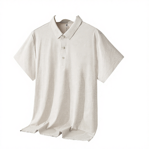 Nuova Camicia da Uomo in Cotone Lavorato a Maglia con Stampa Effetto Acid Wash, Manica Corta, Collo Alto, Stile Formale - Product Image 4