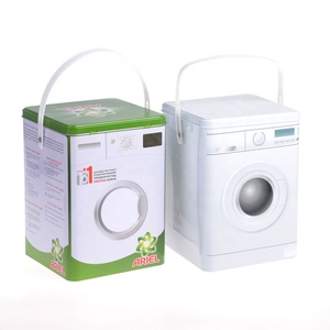 Large capacity washing machine shape laundry powder detergent storage tin box container with plastic handle