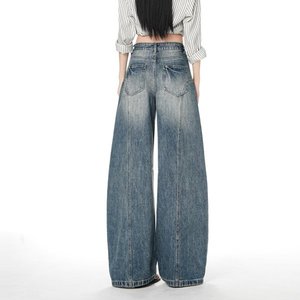Jeans OEM personnalisés pour femme, <span class=keywords><strong>taille</strong></span> <span class=keywords><strong>haute</strong></span>, coupe baril, délavé vintage, avec coutures apparentes, coupe ample, style streetwear - Product Image 5