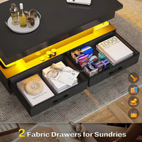 Table Basse Moderne de Haute Qualité 40" avec Plateau Relevable, 2 Tiroirs en Tissu et Lumière LED