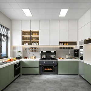 Meubles de <span class=keywords><strong>cuisine</strong></span> modernes en chêne massif/MDF, finition haute brillance, solutions d'angle gain de place, éclairage LED intégré, résistant à l'eau - Product Image 3