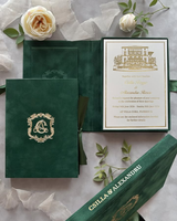 Caja de Invitación de Boda de Terciopelo Negro Personalizada al por Mayor, Tarjeta RSVP con Monograma en Dorado, Caja de Embalaje de Invitación Nupcial Elegante y de Lujo
