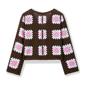 Cardigan da <span class=keywords><strong>Donna</strong></span> Vintage a Quadri <span class=keywords><strong>in</strong></span> <span class=keywords><strong>Pizzo</strong></span> all'Uncinetto, Maglione Sottile Traforato Traspirante per Primavera e Autunno - Product Image 3