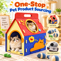 Maison pour chat en feutre portable avec poignée, pliable, pour intérieur, lit douillet pour chat, OEM, vente en gros de fournitures pour animaux de compagnie