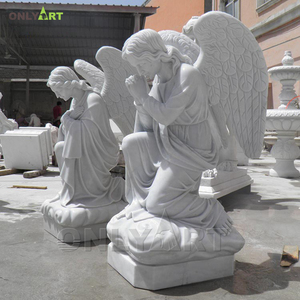 Conception d'usine Onlyart et statue d'ange priant agenouillé <span class=keywords><strong>en</strong></span> marbre naturel sculpté à la main grandeur nature <span class=keywords><strong>en</strong></span> plein air sur mesure de <span class=keywords><strong>pierre</strong></span> <span class=keywords><strong>tombale</strong></span> - Product Image 1