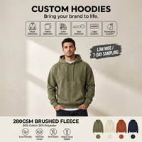 Sweat à capuche personnalisé avec logo, 280 GSM, en molleton brossé, coupe oversize, mélange de coton, style streetwear pour homme