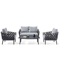 Canapé en métal tressé épais de style marin pour jardin de resort de luxe, table basse en aluminium de qualité commerciale