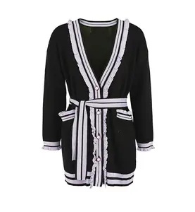 Женский сверхдлинный кардиган, свитера, оптовая продажа, женские черные кардиганы с длинным рукавом, свитер