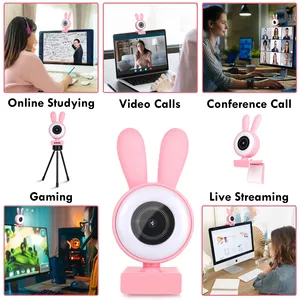 Cámara Web Full HD con diseño de conejo, Webcam con micrófono incorporado, enfoque automático, para videoconferencia, 1080p