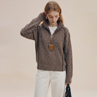 Veste zippée en tricot à col montant pour femme, avec bordure contrastante, fermeture éclair intégrale, manches longues, poches zippées, style décontracté, production sur mesure en usine