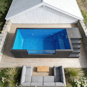 Piscina de acero, piscina de inmersión, piscina exterior tipo contenedor con borde infinito, piscina sobre suelo, piscina ovalada - Product Image 1