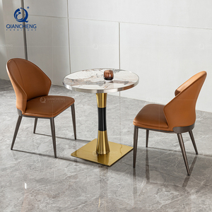 Mesa de comedor de <span class=keywords><strong>restaurante</strong></span> de lujo QIANCHENG, fabricación moderna redonda, juego de comedor interior blanco chapado en oro, muebles de <span class=keywords><strong>Restaurante</strong></span> - Product Image 1