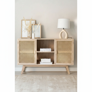 Aparador Modular de Madera Maciza de Ratán Natural con Diseño Moderno de Mimbre, Madera de Mango, Estilo Nórdico - Product Image 1