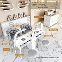 Table de manucure avec lampe LED, poste de travail pour salon de manucure sans poussière, charge sans fil, rangement multi-tiroirs, bureau à ongles individuel
