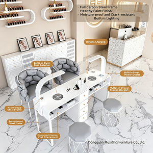 Mesa de Manicura con Lámpara LED, Estación de Trabajo para Salón de Uñas con Sistema Antipolvo, Carga Inalámbrica, Almacenamiento con Múltiples Cajones, Mesa Individual para Uñas - Product Image 3