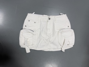 Viviblook C305SK Chemises en jean vintage Jupe cargo Mode Taille basse Mini jupe en jean trapèze avec poches pour femme - Product Image 3