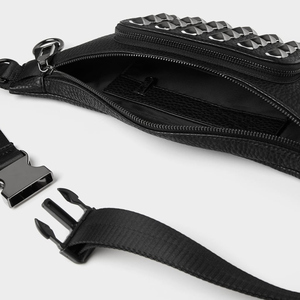 <span class=keywords><strong>Riñonera</strong></span> de piel vegana con logotipo personalizado para hombre, Cangurera negra con tachuelas, cinturón con remaches Rock - Product Image 5