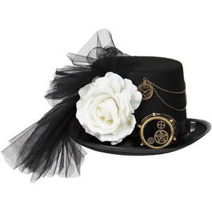 Sombrero con Gafas Steampunk y Flor Extraíble - <span class=keywords><strong>Gorra</strong></span> de Vaquero Pirata Vintage para Fiesta Gótica, Actuación en Escenario, Halloween, Cosplay - Product Image 1