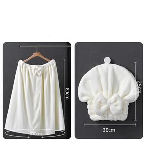 Albornoz de tubo de forro polar coral grueso para mujer, suave y absorbente, toalla de baño para el hogar, se puede usar como falda de baño envolvente, incluye falda de baño. - Product Image 6