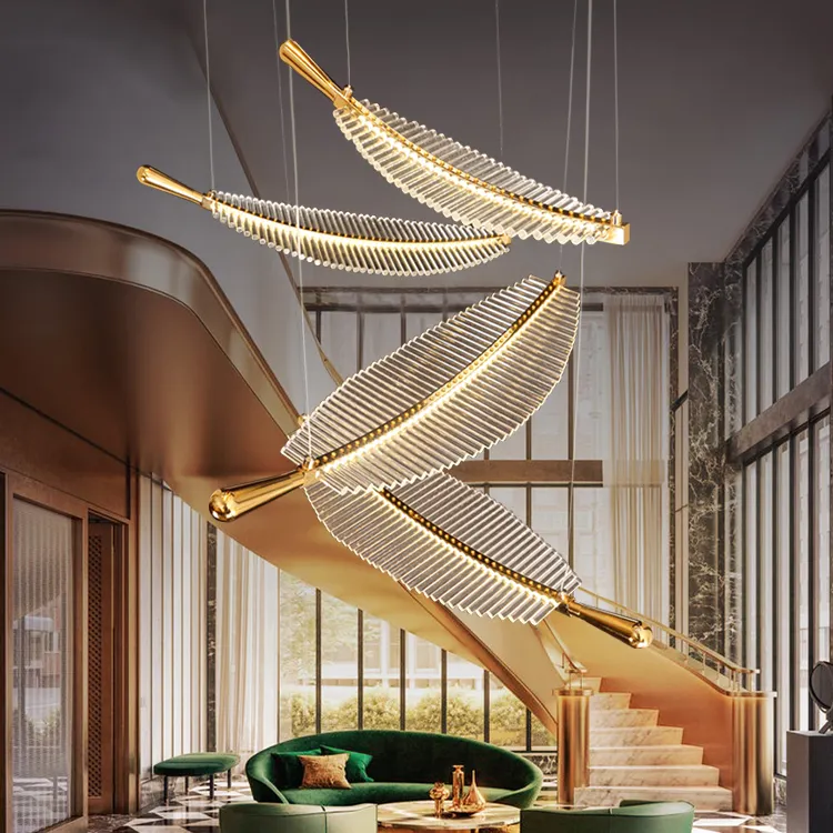Grote Bladvorm Decor Luxe Hotel Lobby Banket Villa Custom Project Glas Led Kroonluchter Licht