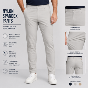 Nylon <b>Spandex</b> <b>Pants</b> Men 4 Way Stretch Quick Dry Water Repellent Lightweight Tailored Golf Trousers Custom Performance Wear - Product Image 1