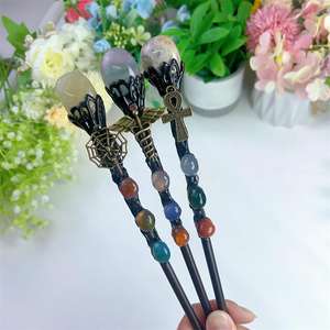 Hot <span class=keywords><strong>Sale</strong></span> DIY Tumble Hand craft Kristall Zauberstäbe Kies Rosenquarz Handwerk Heils teine Cosplay Zauberer Zauberstab für Kinder Geschenk - Product Image 5