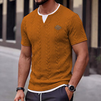 Nouvelle Collection Été – T-shirt Décontracté Homme à Manches Courtes Effet Deux Pièces Texturé avec Motif Coupe Slim