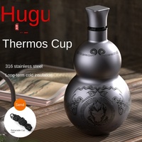 Bouteille d'eau isotherme portable en acier inoxydable à double paroi en forme de gourde Wukong Black Myth, bouteille à vin portable pour le camping