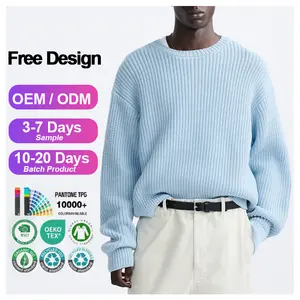 Sweater pullover pria lengan panjang rajut bertekstur atasan rajut warna polos sweater leher kru untuk pria LOGO kustom OEM & ODM