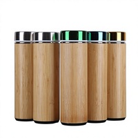 Harga Pabrik Cangkir Bambu Vakum Logo Kustom Merek Hadiah Promosi Botol Air Bambu Tumbler dengan Lapisan Baja Tahan Karat 304