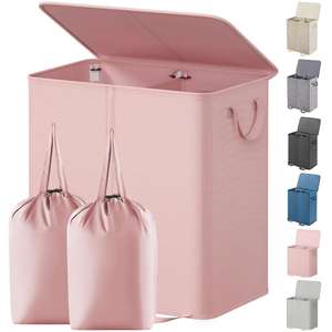 136L Pink 2-Section Laundry Hamper with Lid Extra <b>Large</b> Dirty Clothes <b>Basket</b> with Sturdy Handles for Laundry Room - Product Image 1