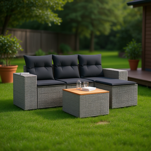 Conjunto de Sofá de Jardín de Ratán Gris Oscuro de 3 Plazas, Muebles de Exterior Resistentes a la Intemperie, Diseño Contemporáneo - Product Image 2