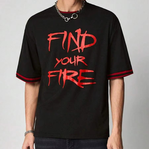 T-shirt à col rond et manches courtes pour homme avec imprimé lettres, style simple et décontracté, fabrication en usine, personnalisation disponible.F10 - Product Image 1
