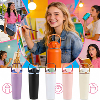 Bouteille d'eau en acier inoxydable à double paroi de 32 oz, 19 oz, 24 oz avec couvercle rabattable et poignée – Vente en gros directe usine