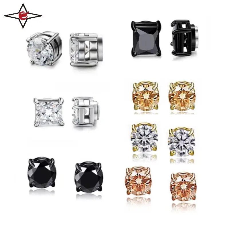 Fashion Jewelry Wholesale Free Samples Stainless Steel Ear Stud Magnetic Moissanite Diamond Earrings Men