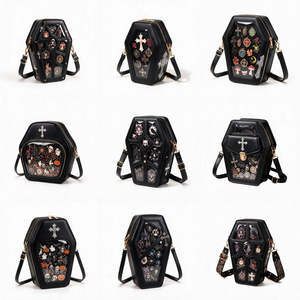 Custom Coffin Silhouette Black Ita <b>Bag</b> Gothic PU Crossbody <b>Bag</b> <b>Clear</b> Transparent Window Pin Badge Display Fashion Handbag - Product Image 4