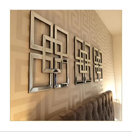 Оптовая продажа, квадратные наборы, настенные декоративные конические зеркала для гостиной в рамке, венецианские дизайнерские зеркала